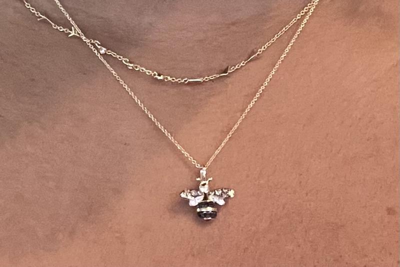 Namana Dainty Bumble Bee Necklace For Women - Cubic Zirconia & Black Enamel Pendant On 16" Chain