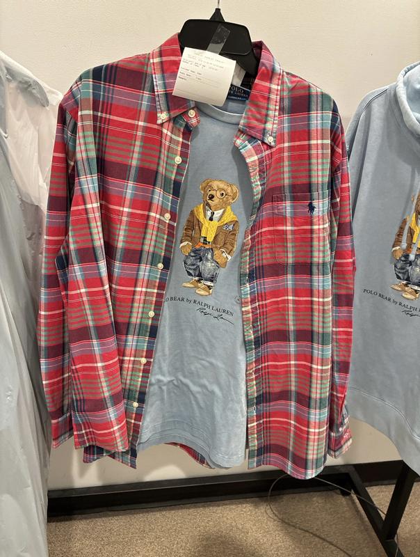 Ralph Lauren plaid long sleeves paired with crew neck T shirt  with the RL bear icon