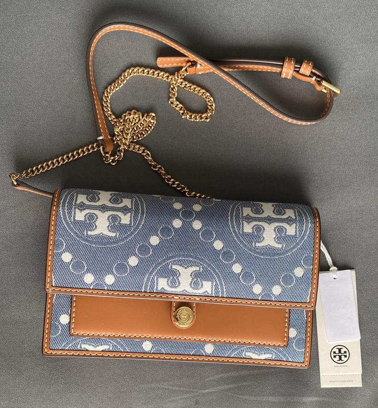 Tory Burch T Monogram Denim Chain Wallet | Bloomingdale's