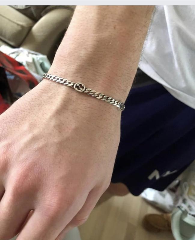 アクセサリー GUCCI Logo Black Patent Silver Bangle s-l400.jpg