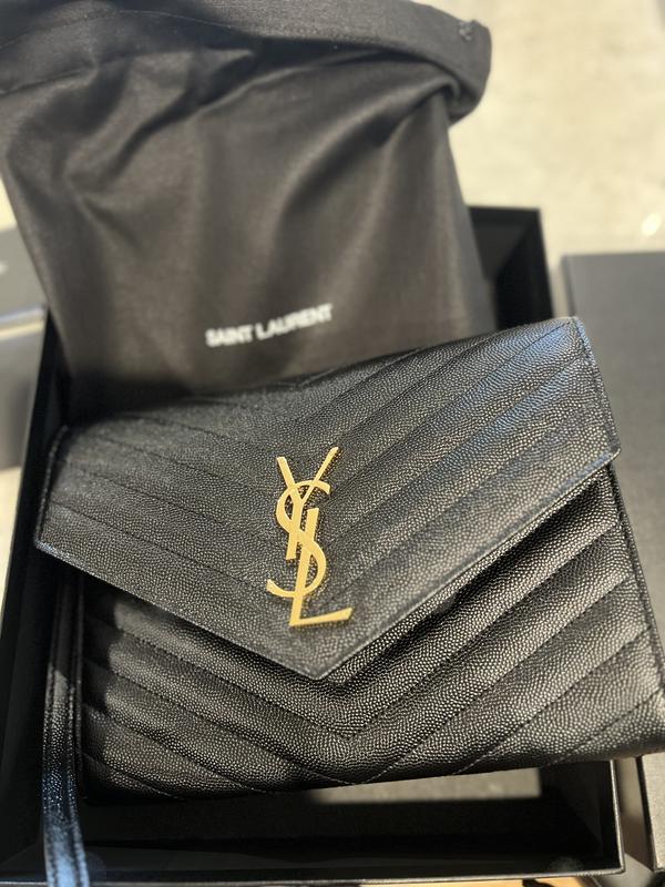 Saint Laurent Monogram Quilted Leather Clutch in Black/Gold