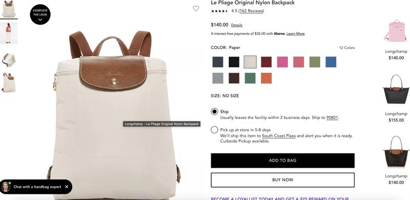 Longchamp on sale backpack dimensions