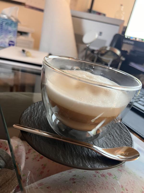 Spoon pairs well with saucer and cup