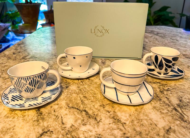 Lenox Blue Bay Assorted Espresso Cup & Saucer Set of 4