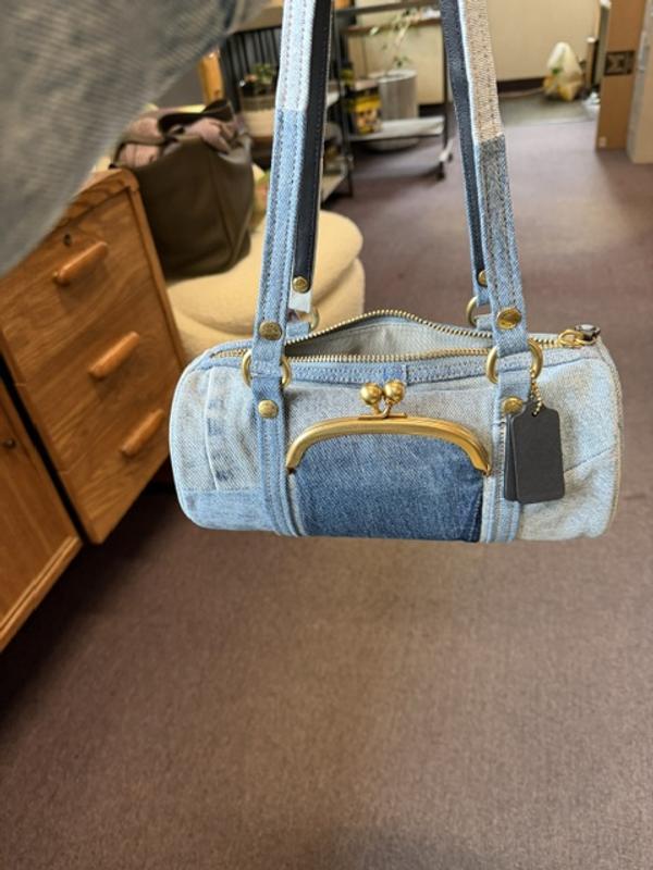 COACH Kisslock Small Repurposed Denim Barrel Slim Shoulder Bag