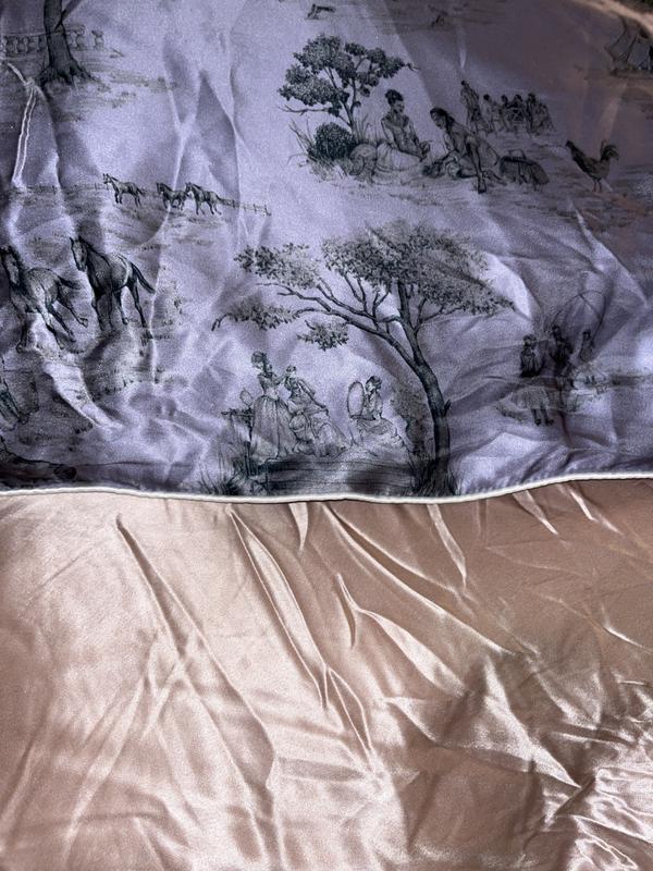 Gingerlily Harlem toile design silk seems thicker than the plain blissy pillowcase which is in pink below. Note the nice details of the piping along the edges of the top pillow…
