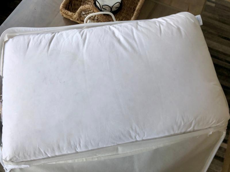Stained pillow with writing