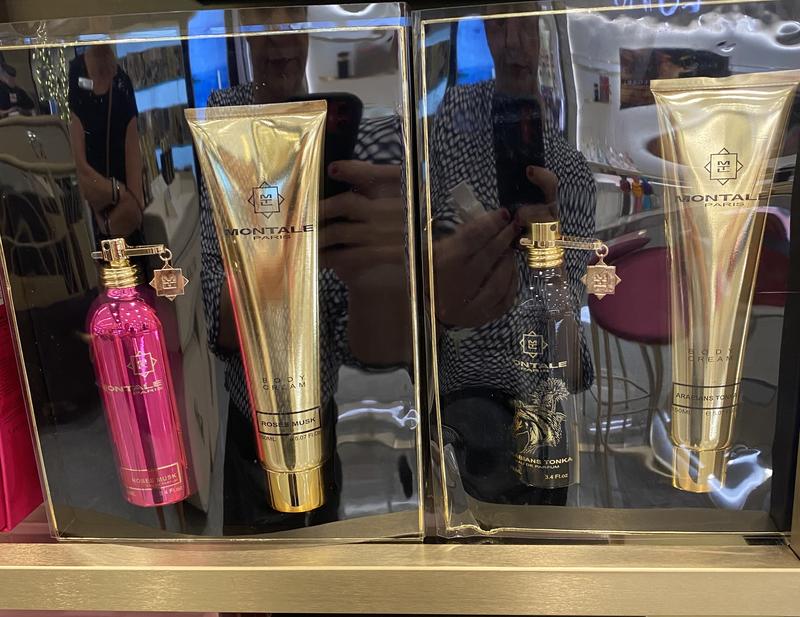 Both fragrance are excellent. The pink is Roses and the black is the Arabian nights