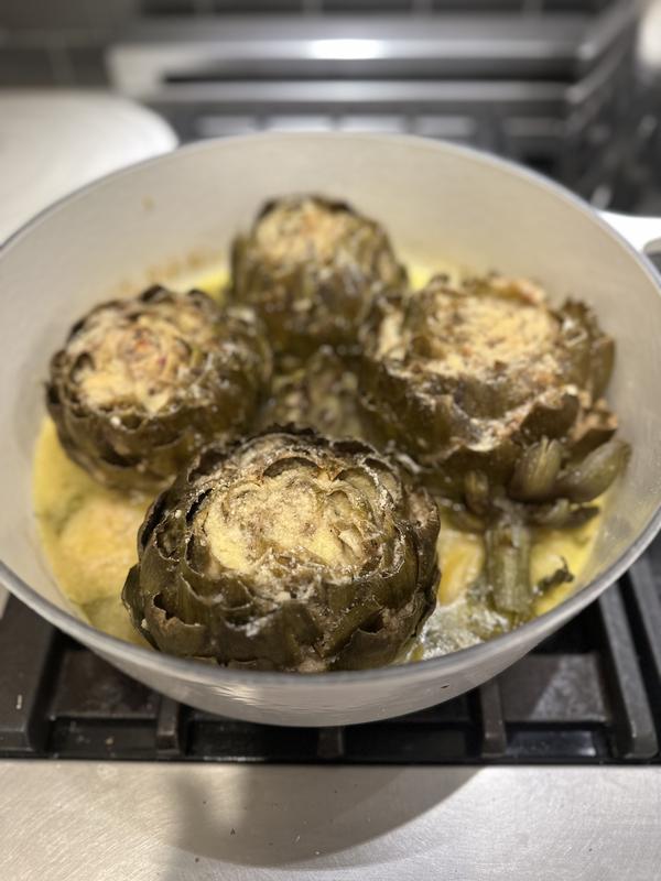 4 large stuffed artichokes.