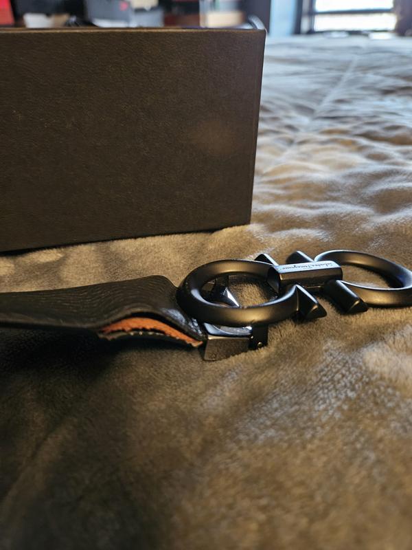 Salvatore Men's Double Gancini Black Buckle Reversible Leather Belt