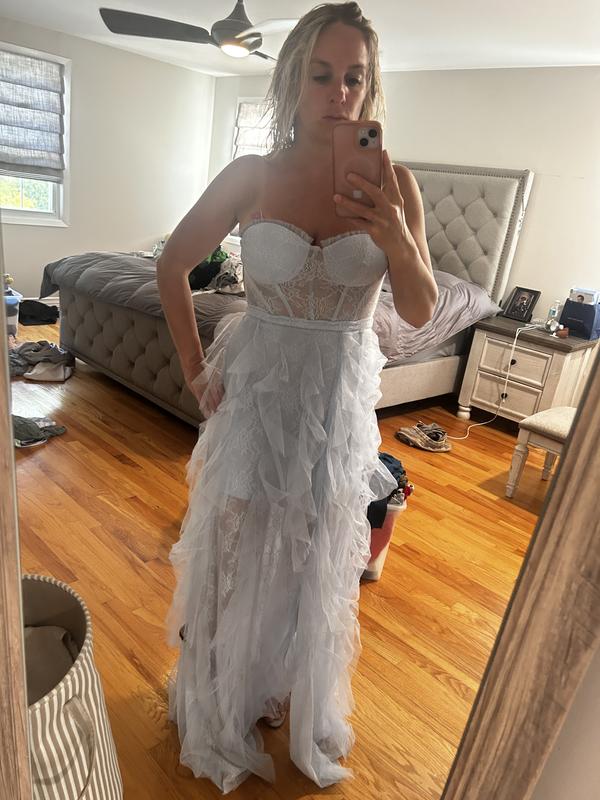 Strapless Lace Tulle Ruffle Gown - 100% Exclusive
