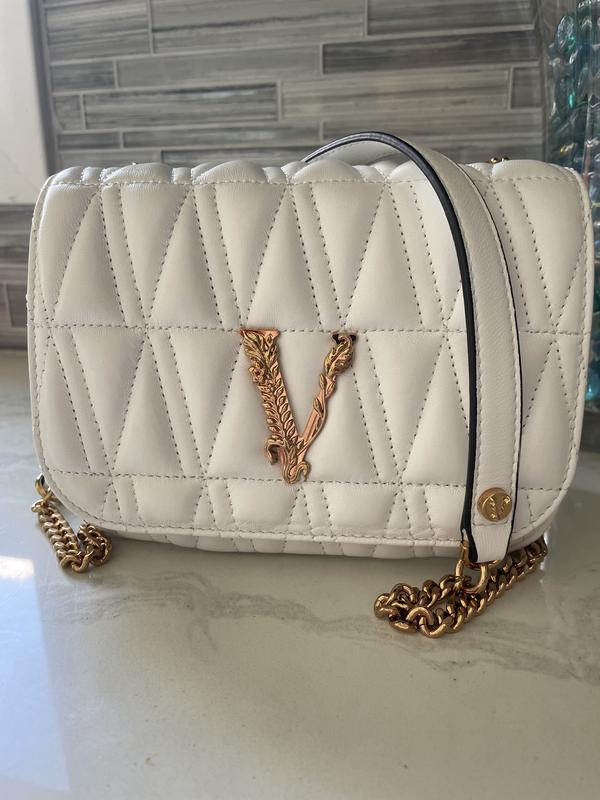 Versace Virtus Quilted Evening Bag in Optical White/Versace Gold