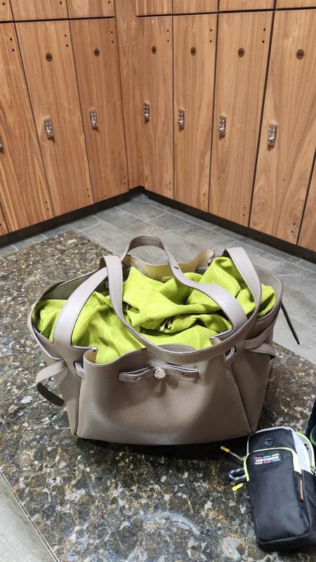 I have my running shoes, workout clothes, and a bag with toiletries inside.