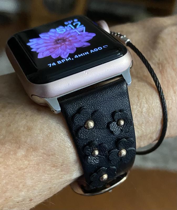 kate spade new york Floral Appliqué Black Leather Band for Apple Watch®,  38mm & 40mm | Bloomingdale's