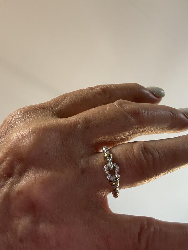 Petite Buckle Ring in Sterling Silver with 18K Yellow Gold and Diamonds, 2mm