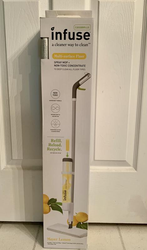 Casabella Infuse Spray Mop Kit - 1 Mop 1 Reusable Mop Pad 1 Multi-Surface Floor Cleaner Concentrate - Meyer Lemon