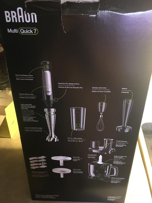  Braun MQ7035X 3-in-1 Immersion Hand, Powerful 500W Stainless  Steel Stick Blender Variable Speed + 2-Cup Food Processor, Whisk, Beaker,  Faster, Finer Blending, MultiQuick