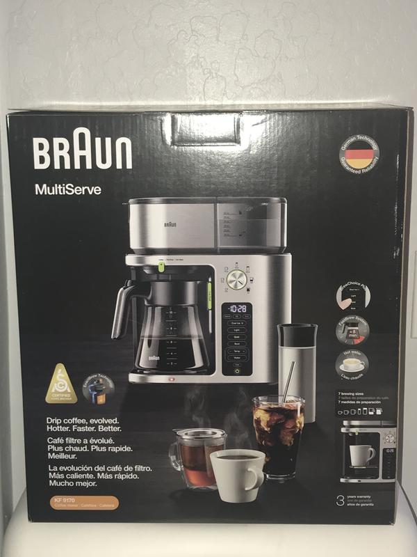  Braun MultiServe Coffee Machine 7 Programmable Brew Sizes / 3  Strengths + Iced Coffee & Hot Water for Tea, Glass Carafe (10-Cup), White,  KF9150WH : Everything Else