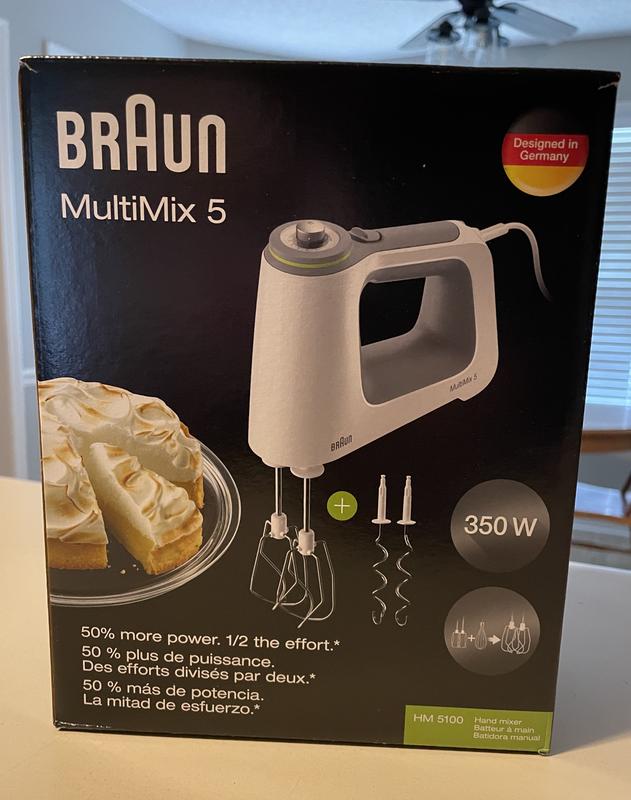 Braun Electric Hand Mixer, 9-Speed, Lightweight with Soft Anti-Slip Handle,  Accessories to Beat & Whisk, Dough Hooks to Knead, & 2-Cup Chopper, White