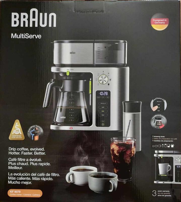 Braun KF9070SI MultiServe Machine 7 Programmable Brew Sizes / 3 Strengths +  Iced Coffee, Glass Carafe (10-Cup), Stainless steel silver