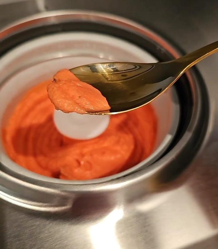 A neat spoonful of the sorbet I whipped up in 15 minutes, and that churned over an hour and a bit