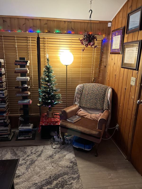 With the lamp, at night