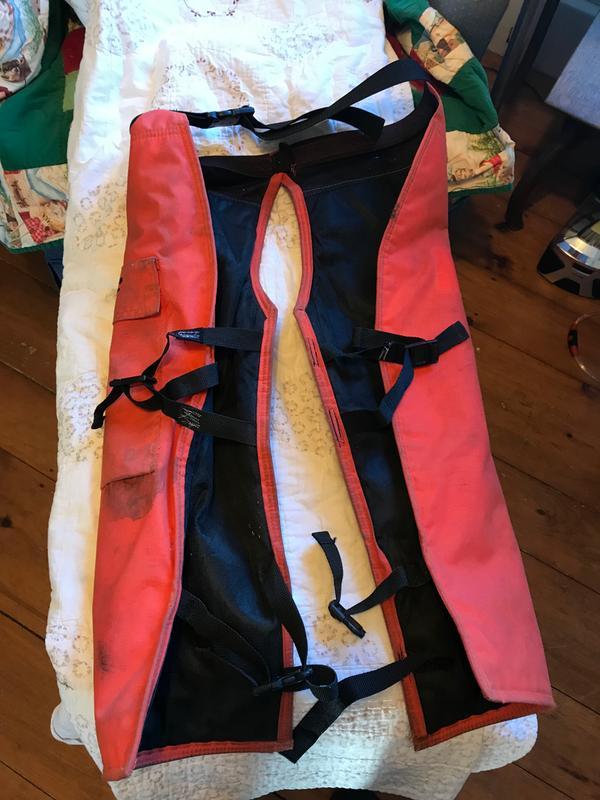 Chainsaw chaps that I had to mend after puppy chewed it