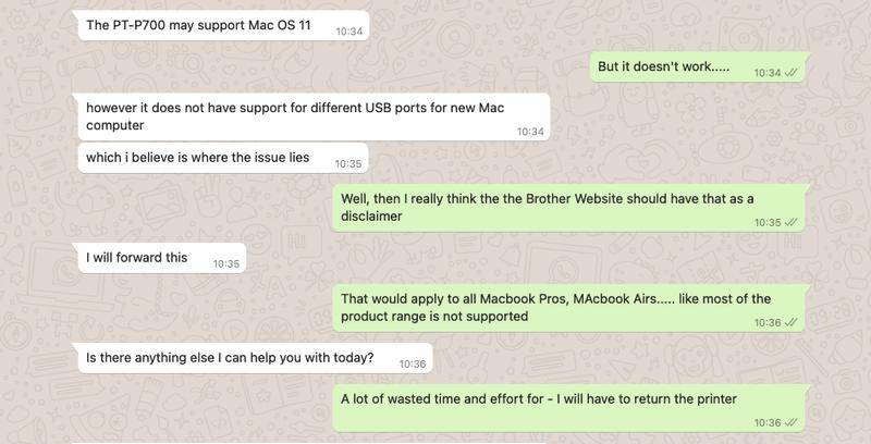 Chat with Brother Support this morning