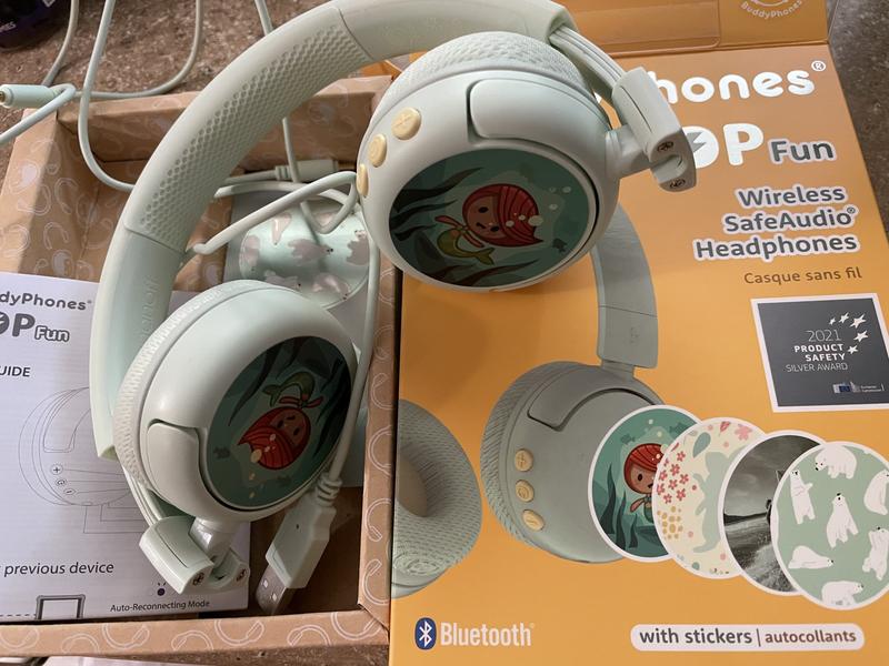  BuddyPhones POP Fun - Auriculares inalámbricos Bluetooth On Ear  para niños, limitación de volumen con micrófono integrado para la  escuela/hogar/viajes, diseño plegable para iPhone/iPad/tableta, :  Electrónica