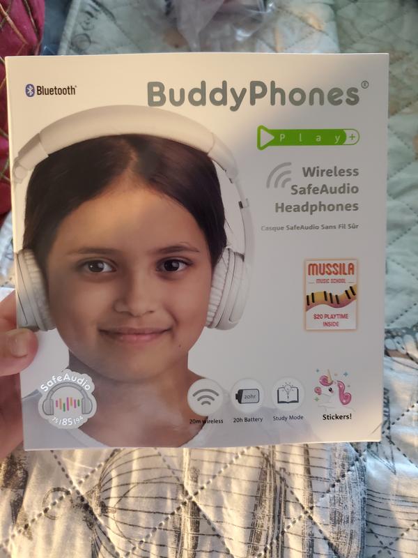  BuddyPhones Play+, Wireless Bluetooth Volume-Limiting Kids  Headphones, 20-Hours Battery Life, 3 Volume Settings, Voice Enhancing  StudyMode, Answer/Playback Button, BuddyLink Cable, Sun Yellow : Electronics