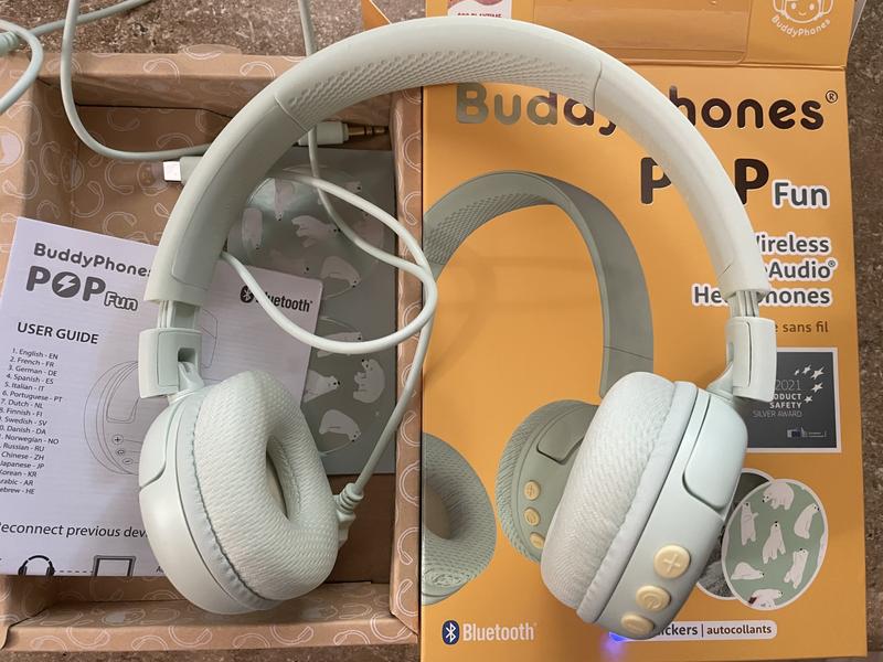  BuddyPhones POP Fun - Auriculares inalámbricos Bluetooth On Ear  para niños, limitación de volumen con micrófono integrado para la  escuela/hogar/viajes, diseño plegable para iPhone/iPad/tableta, :  Electrónica