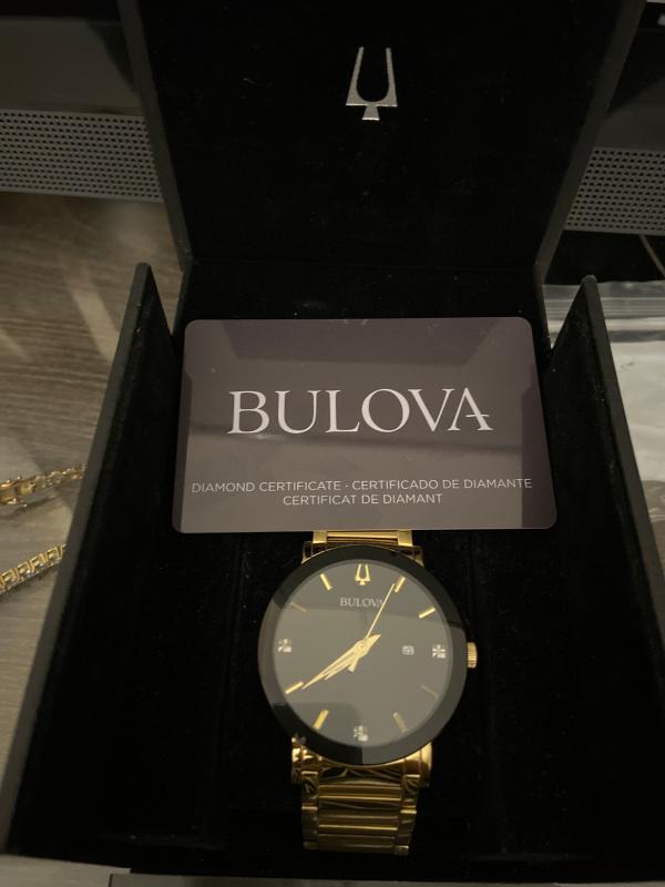 Bulova Futuro Men s Gold Diamond Black Dial Modern Watch Bulova