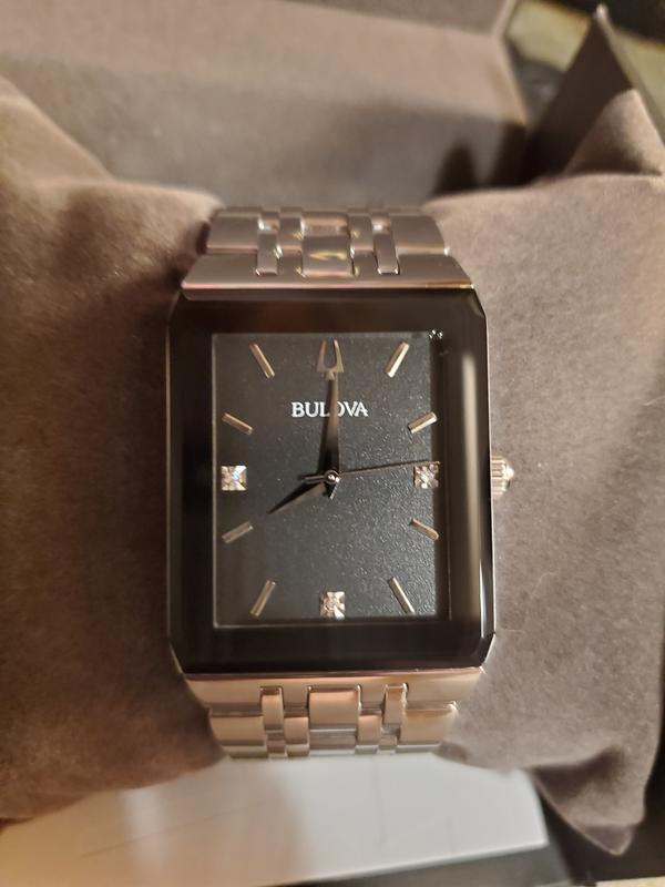 Bulova Quadra Silver Square Black Dial Stainless Steel Watch Bulova