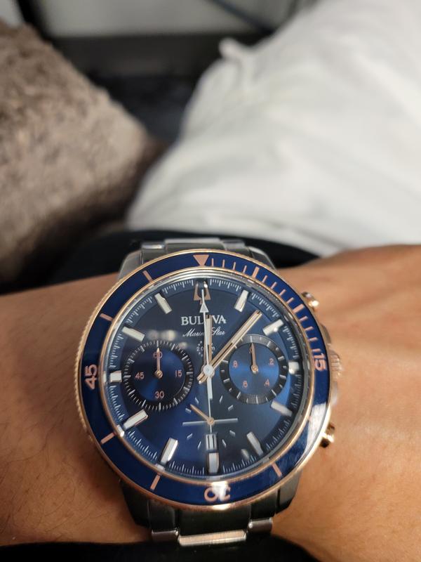 Bulova Marine Star Men s Rose Gold Blue Dial Watch Bulova