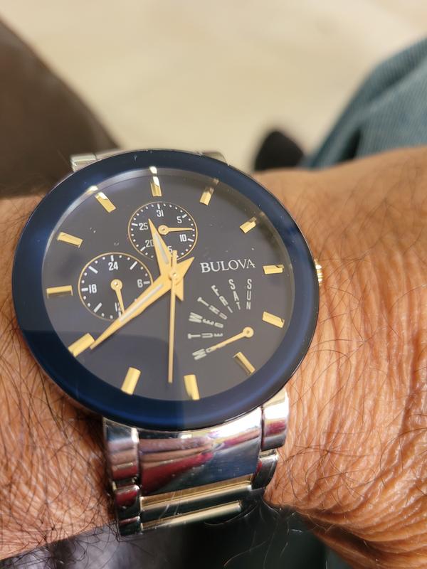 Bulova Futuro Men s Gold Tone Blue Dial Stainless Steel Watch Bulova