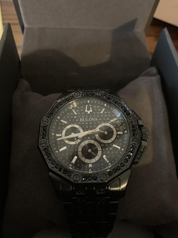 Black bulova watch with crystals new arrivals