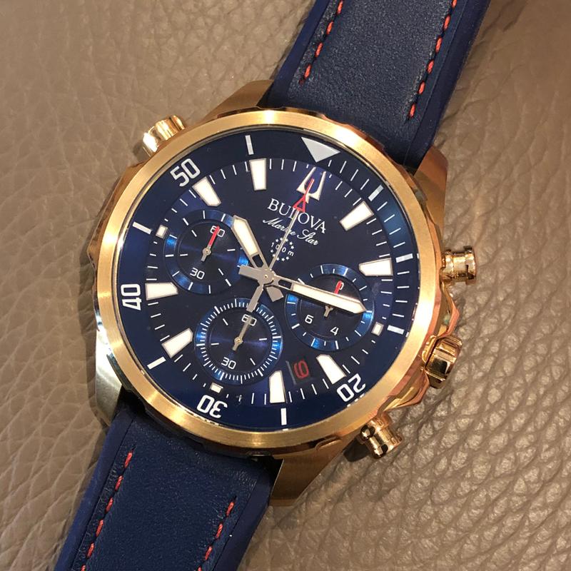 Men's chronograph marine star blue outlet leather & silicone strap watch 43mm