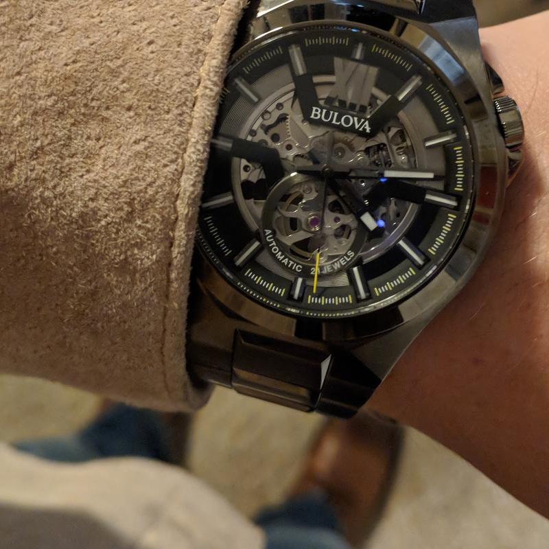 Bulova black best sale skeleton watch