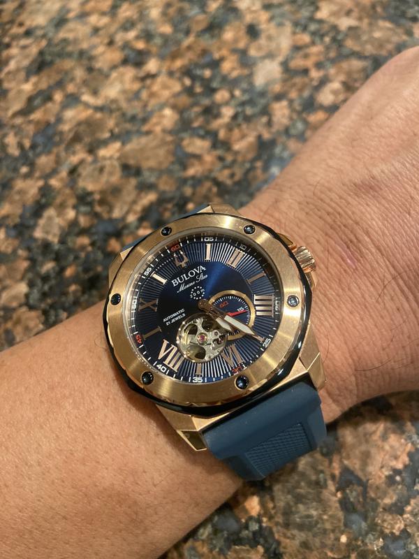 Bulova men's marine star blue clearance & rose gold tone watch