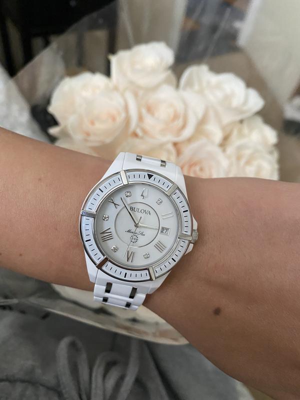 Bulova women's white ceramic watch best sale