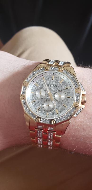 Bulova men's gold crystal watch sale