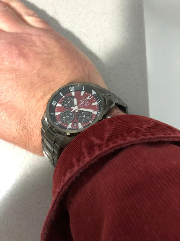 Red Dial Stainless Steel Bracelet Marine Star 98B350 Bulova