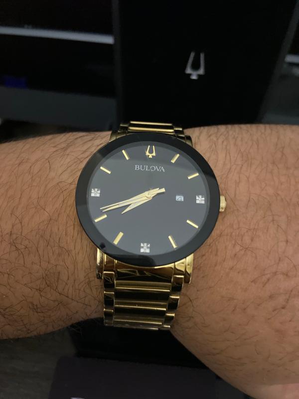 Bulova Futuro Men's Gold Diamond Black Dial Modern Watch | Bulova