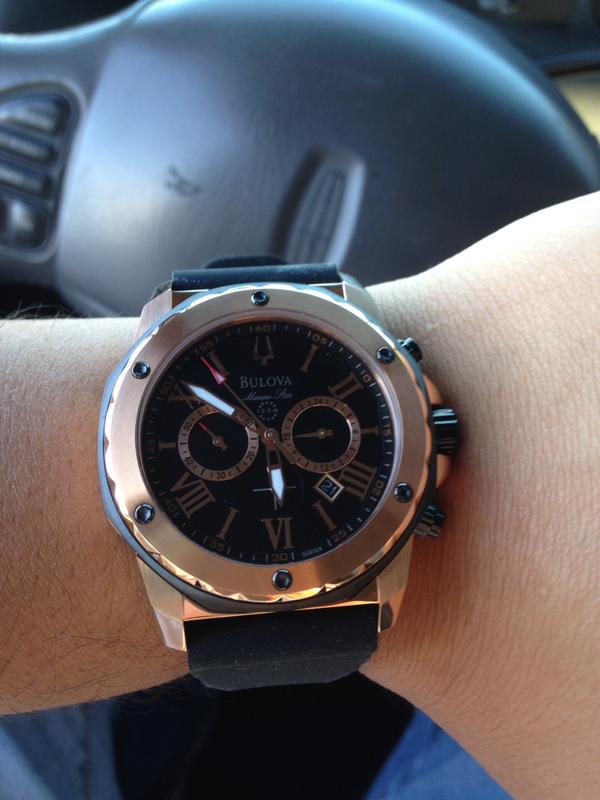 Bulova black and hot sale rose gold watch