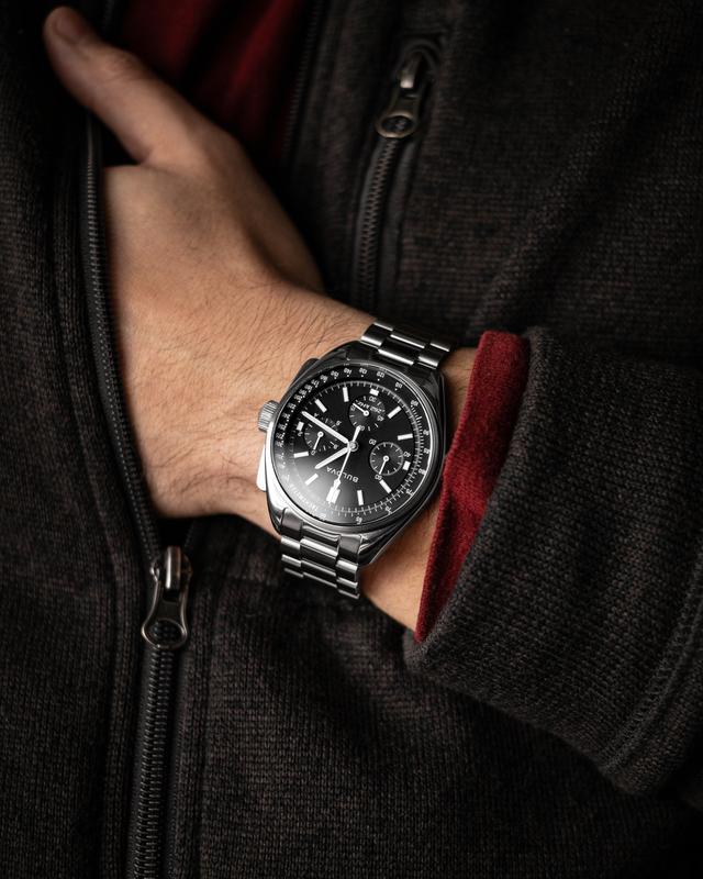 Black Dial Stainless Steel Lunar Bracelet | Bulova Pilot 96K111