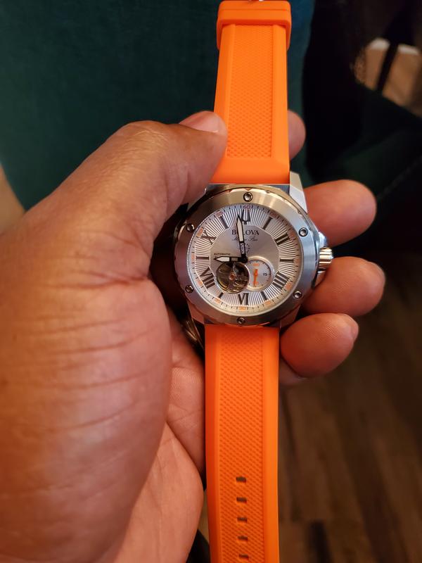 Bulova Marine Star Men s Silver Orange Silicone Strap Watch Bulova