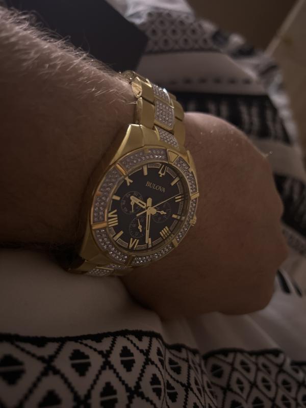 Bulova Octava Men's Gold Blue Dial Crystal Watch | Bulova
