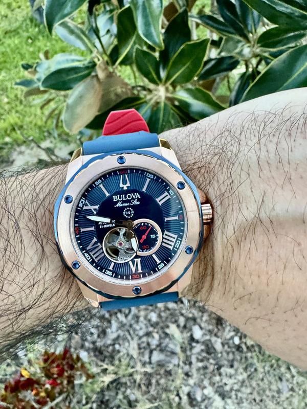 Bulova Marine Star Blue Dial Rose Gold Stainless Steel Watch Bulova