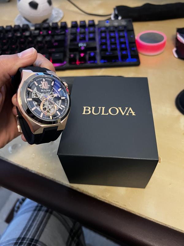 Bulova Maquina Men\'s Rose Watch Automatic Gold Black Classic Bulova 