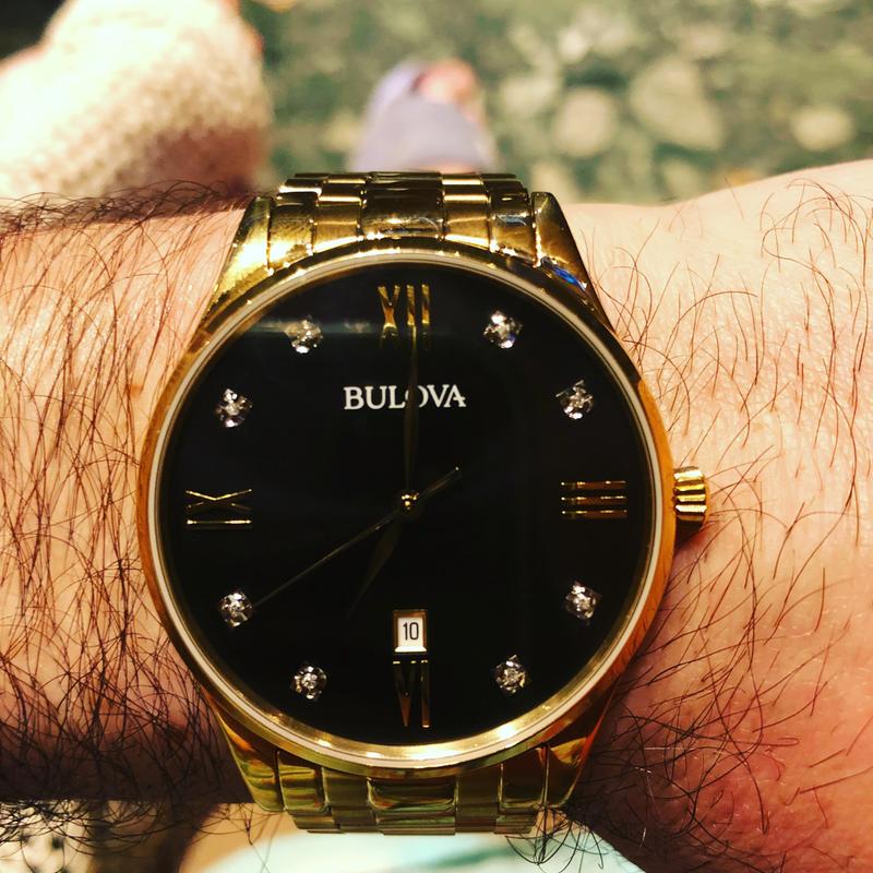 Bulova Surveyor Men's Gold Black Diamond Dial Classic Watch | Bulova